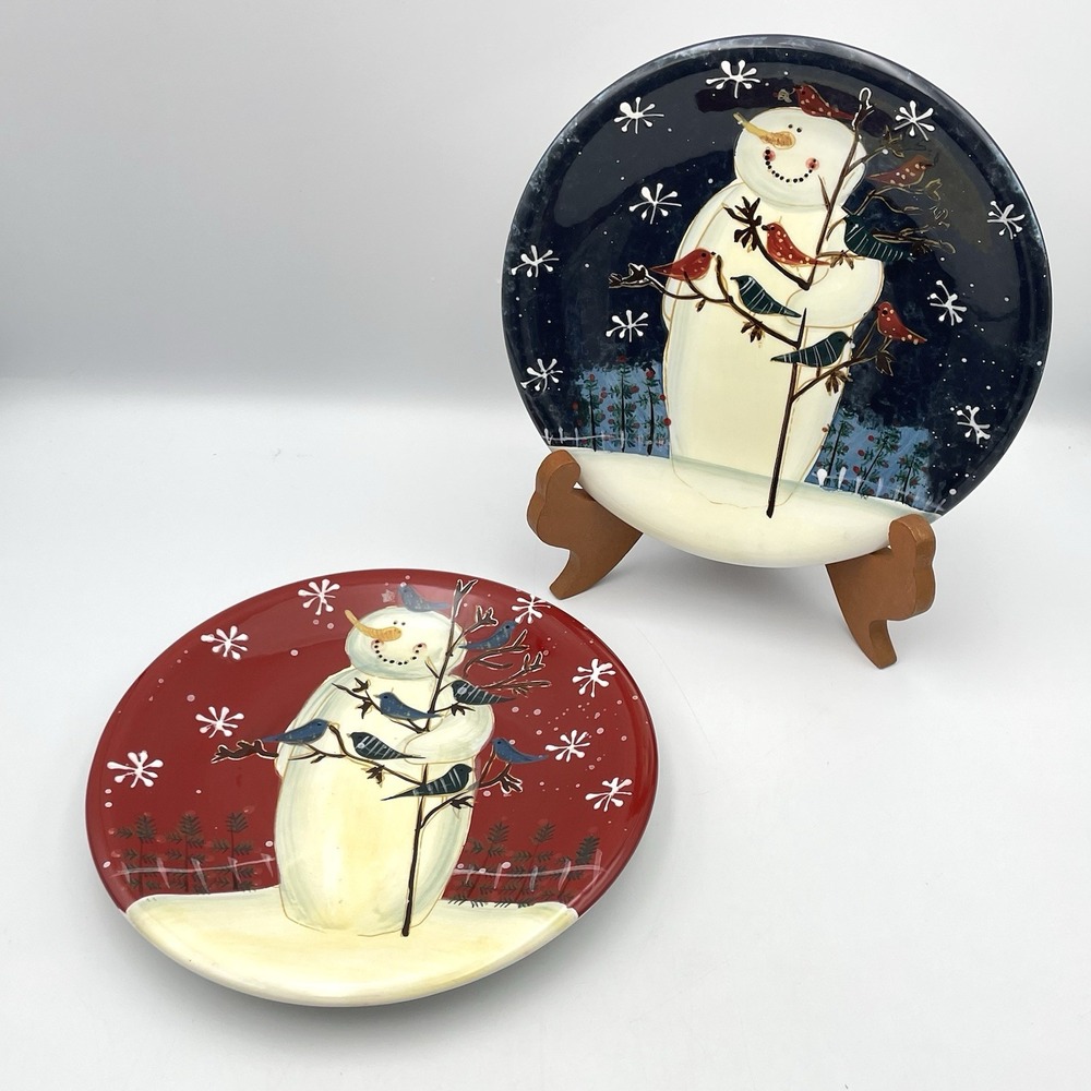 Vintage Certified International 2 Plates Twilight Snowman 8.25" Mary Beth Baxter